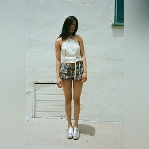 Charlie Beads Plaid Bubble Skort - Beige, Blue, Pink